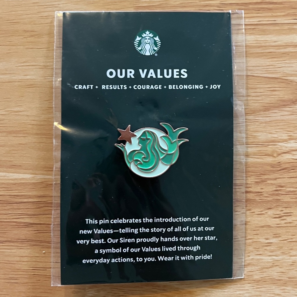 New Sealed Starbucks Our Values Siren Lapel Apron Pin